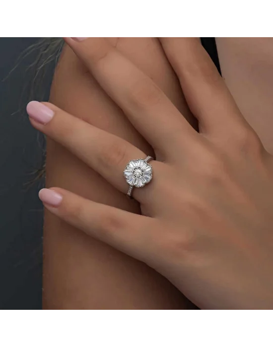 Gümüş Baget Taşlı Kadın Yüzük