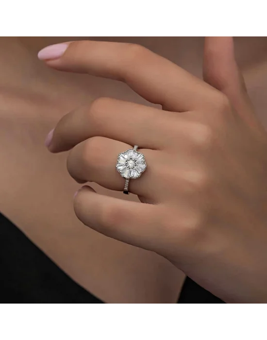 Gümüş Baget Taşlı Kadın Yüzük