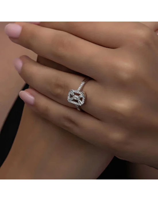 Gümüş Baget Taşlı Kadın Yüzük