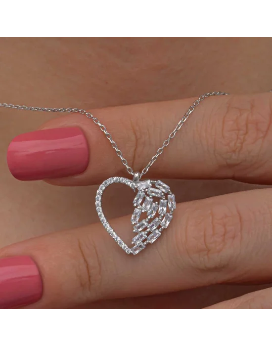 Gümüş Baget Taşlı Kalp Kadın Kolye