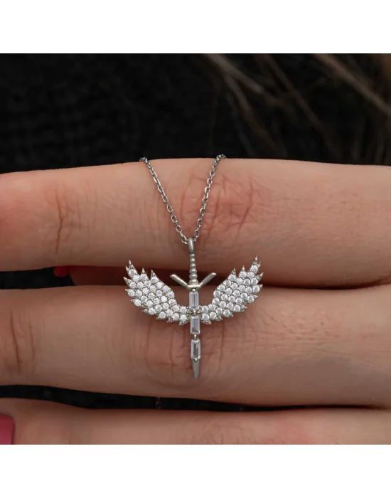 Gümüş Baget Taşlı Mikail Kılıcı Kadın Kolye