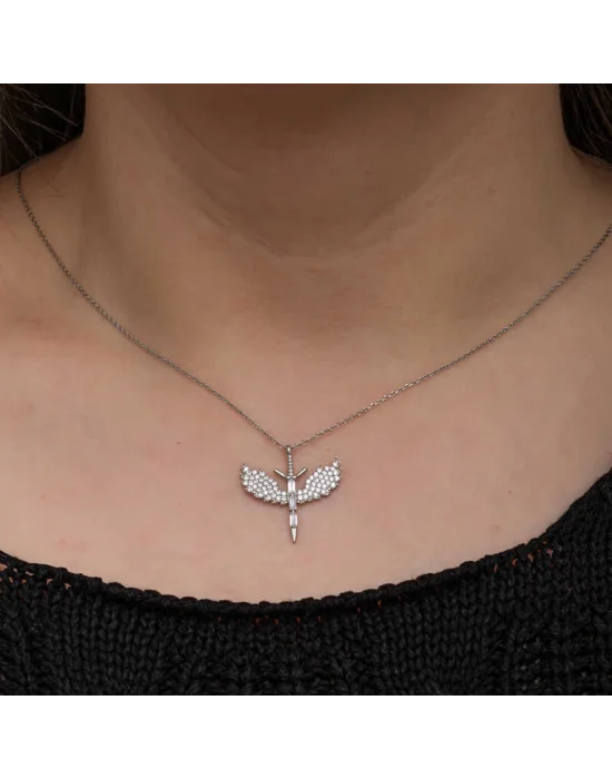 Gümüş Baget Taşlı Mikail Kılıcı Kadın Kolye