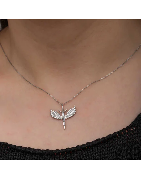 Gümüş Baget Taşlı Mikail Kılıcı Kadın Kolye