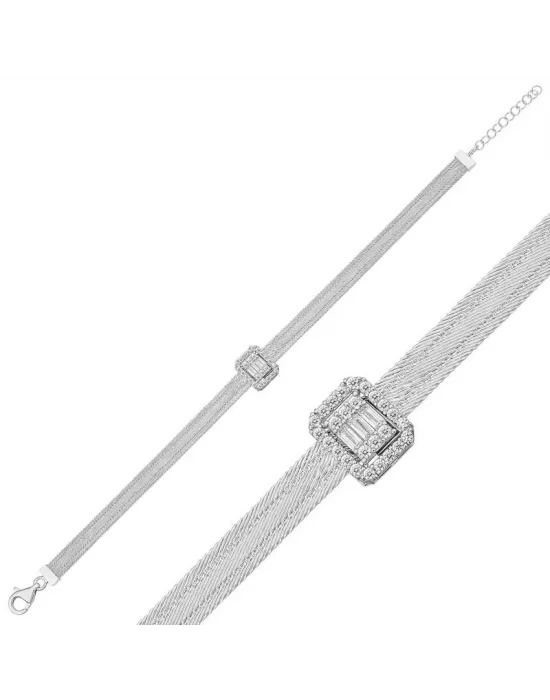 Gümüş Baget Taşlı Trabzon Hasır Kadın Bileklik