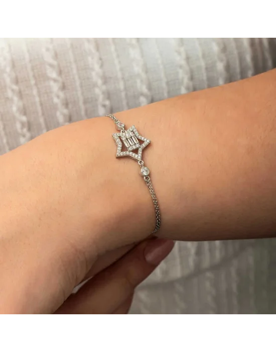 Gümüş Baget Taşlı Yıldız Kadın Bileklik