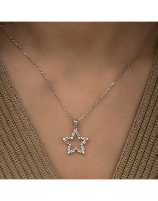 Gümüş Baget Taşlı Yıldız Kolye