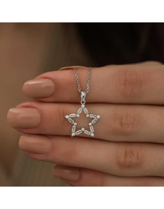 Gümüş Baget Taşlı Yıldız Kolye