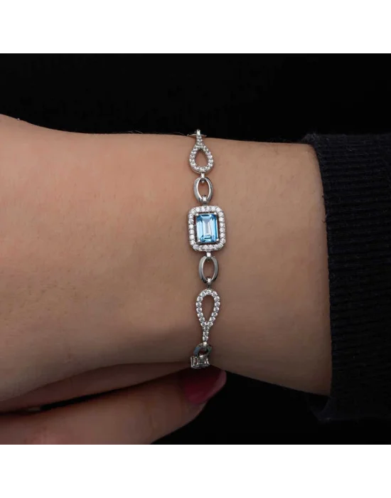 Gümüş Baget Turkuaz Taşlı Kadın Bileklik