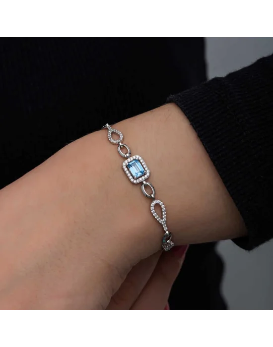Gümüş Baget Turkuaz Taşlı Kadın Bileklik