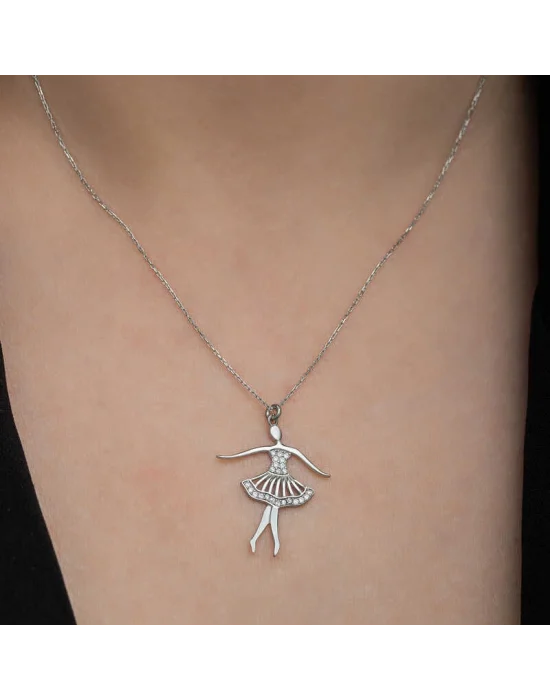 Gümüş Balerin Kadın Kolye