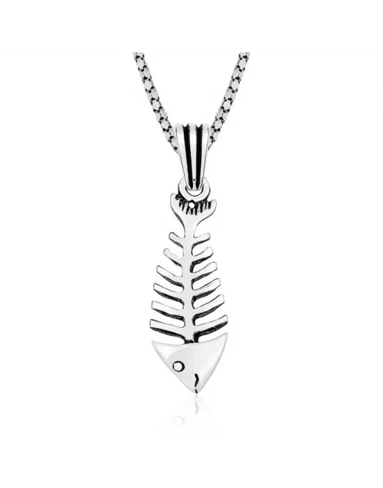 Gümüş Balık İskeleti Kolye