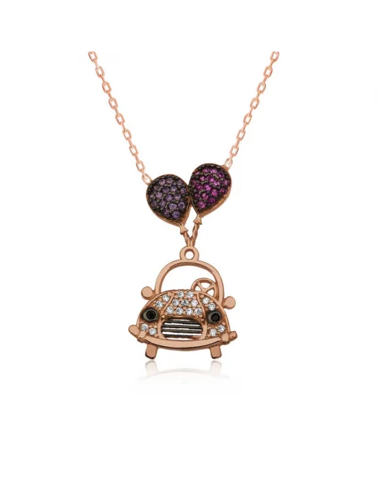 Gümüş Balonlu Araba Bayan Kolye