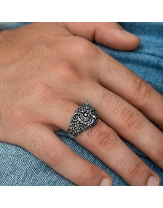 Gümüş Baykuş Erkek Yüzük