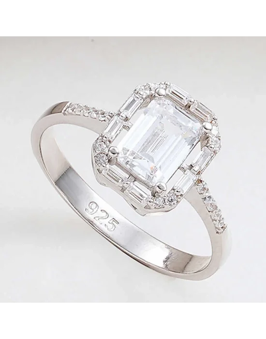 Gümüş Beyaz Baget Taşlı Kadın Yüzük