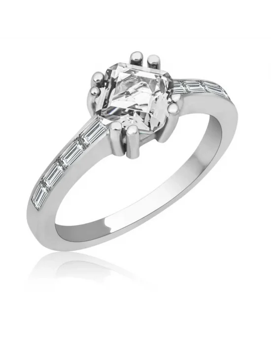 Gümüş Beyaz Baget Tek Taş Kadın Yüzük