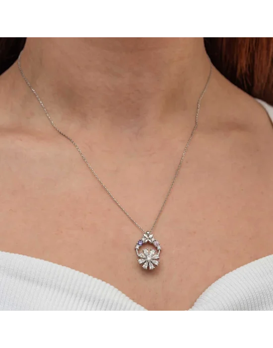 Gümüş Beyaz Dönen Çiçek Kadın Kolye