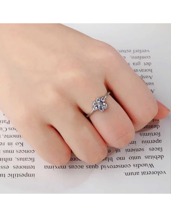 Gümüş Beyaz Kedi Patisi Yüzük