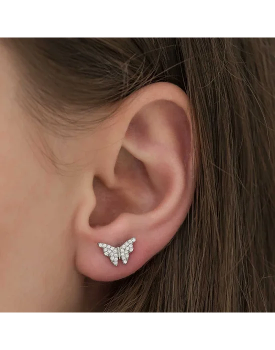 Gümüş Beyaz Kelebek Küpe