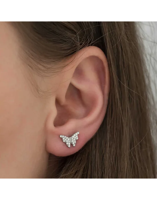 Gümüş Beyaz Kelebek Küpe