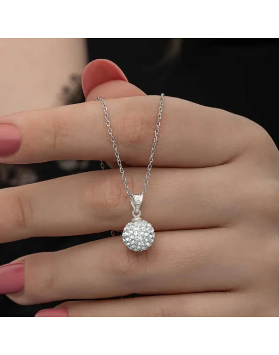 Gümüş Beyaz Kristal Taşlı Kadın Kolye