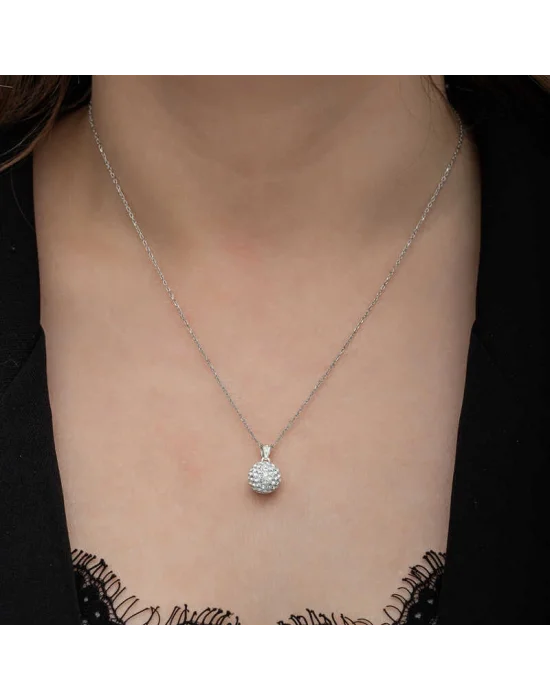 Gümüş Beyaz Kristal Taşlı Kadın Kolye