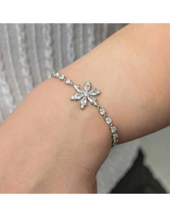Gümüş Beyaz Lotus Çiçeği Su Yolu Kadın Bileklik