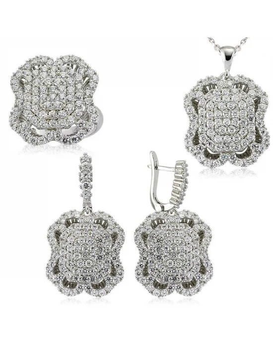 Gümüş Beyaz Taşlı Bayan Set