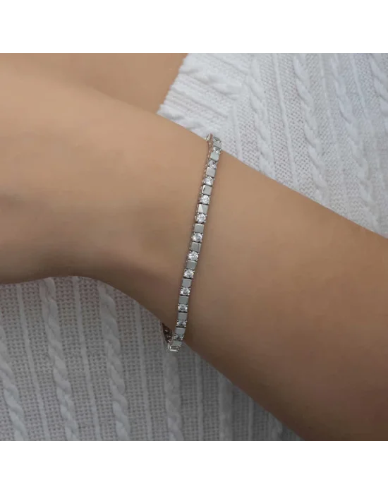 Gümüş Beyaz Taşlı Su Yolu Kadın Bileklik