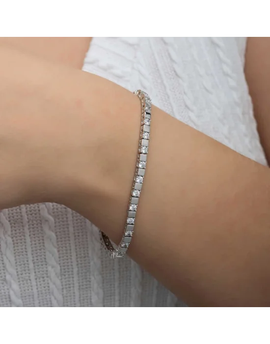 Gümüş Beyaz Taşlı Su Yolu Kadın Bileklik