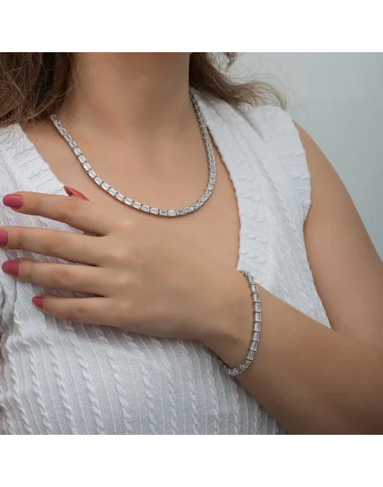 Gümüş Beyaz Taşlı Su Yolu Kadın Set