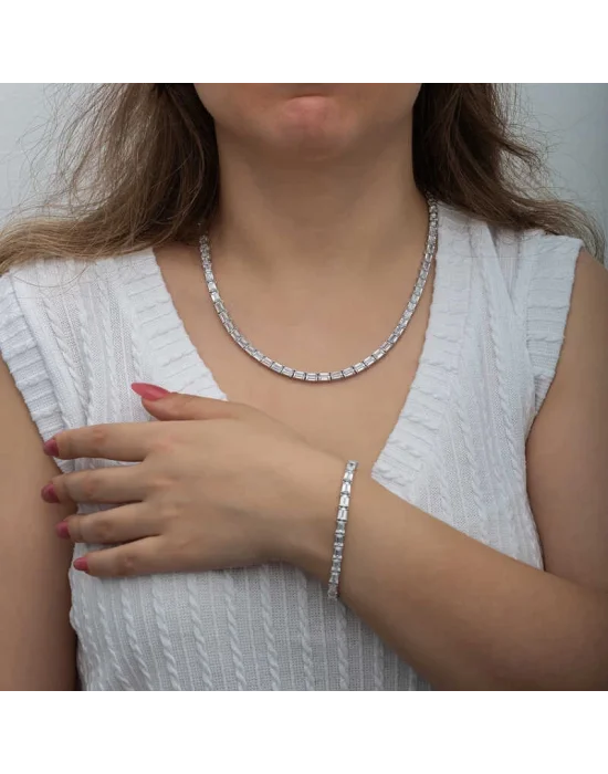 Gümüş Beyaz Taşlı Su Yolu Kadın Set