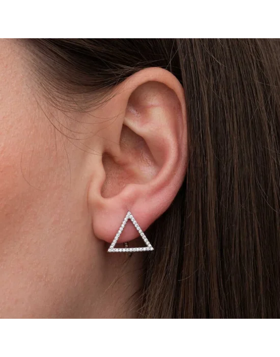 Gümüş Beyaz Taşlı Üçgen Küpe