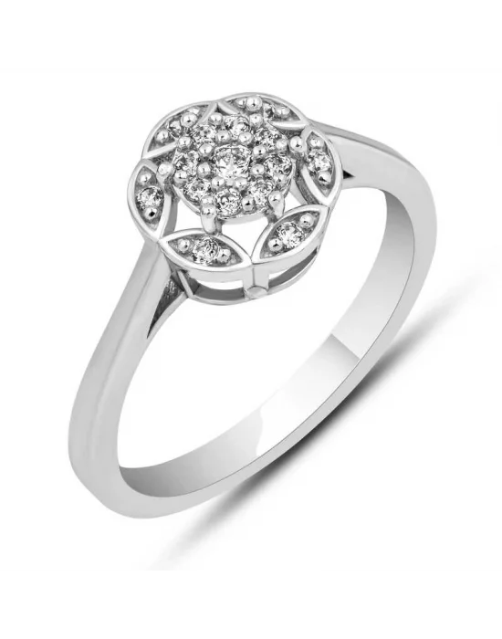 Gümüş Beyaz Zirkon Taşlı Çiçek Kadın Yüzük