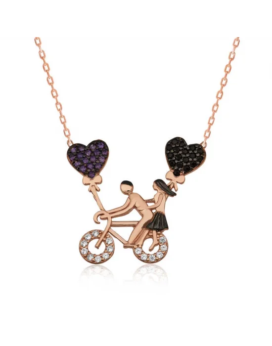 Gümüş Bisikletli Aşıklar Bayan Kolye