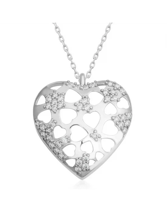 Gümüş Bombeli Kalp Kadın Kolye