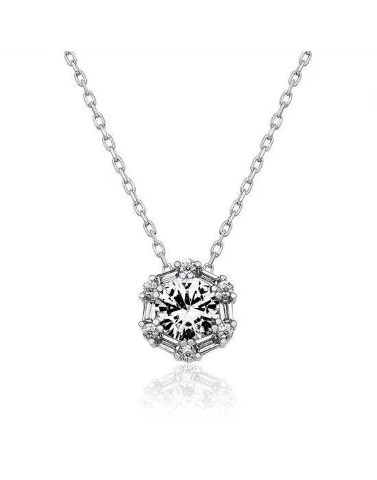 Gümüş Buz Beyazı Baget Taşlı Bayan Kolye