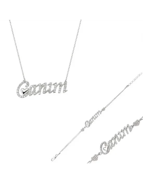 Gümüş Canım Yazılı Kalp Bayan Set