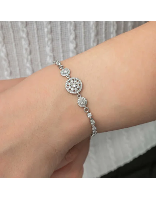 Gümüş Çember Beyaz Taşlı Su Yolu Kadın Bileklik