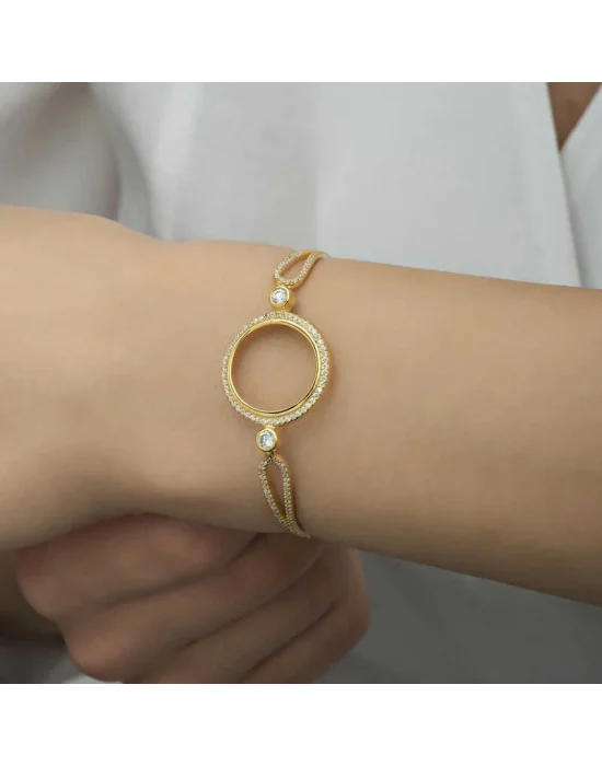 Gümüş Çeyrek Takılabilen Altın Kaplama Kadın Bileklik