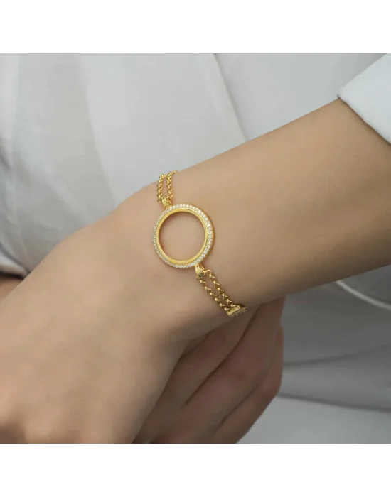Gümüş Çeyrek Takılabilen Altın Kaplama Kadın Bileklik