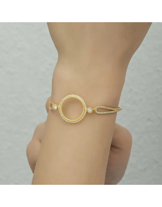 Gümüş Çeyrek Takılabilen Altın Kaplama Kadın Bileklik