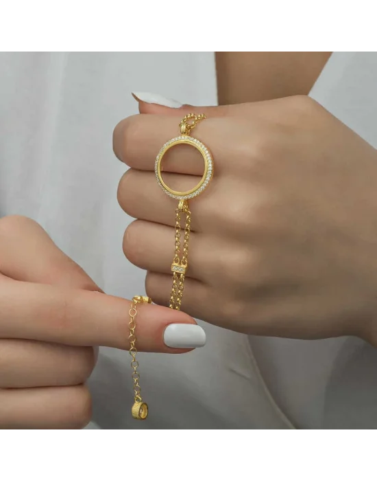 Gümüş Çeyrek Takılabilen Altın Kaplama Kadın Bileklik