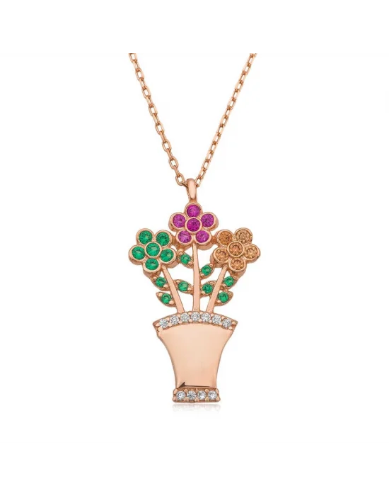 Gümüş Çiçek Buketi Bayan Kolye