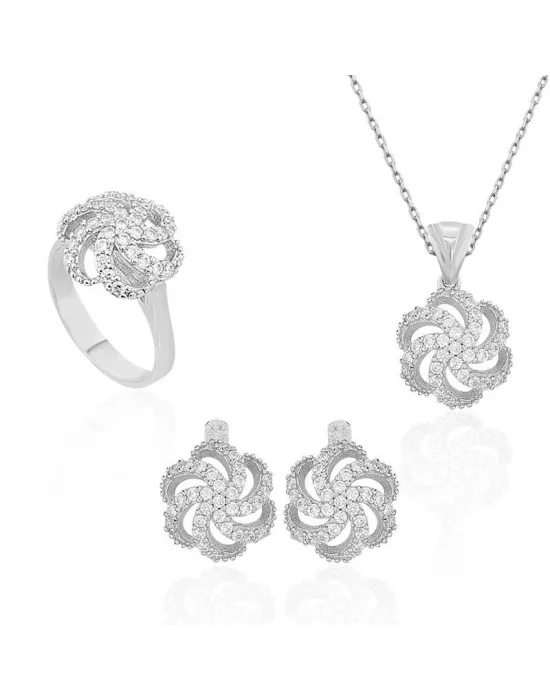 Gümüş Çiçek Desenli Bayan Set