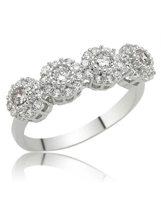 Gümüş Çiçekli 5 Taş Bayan Yüzük