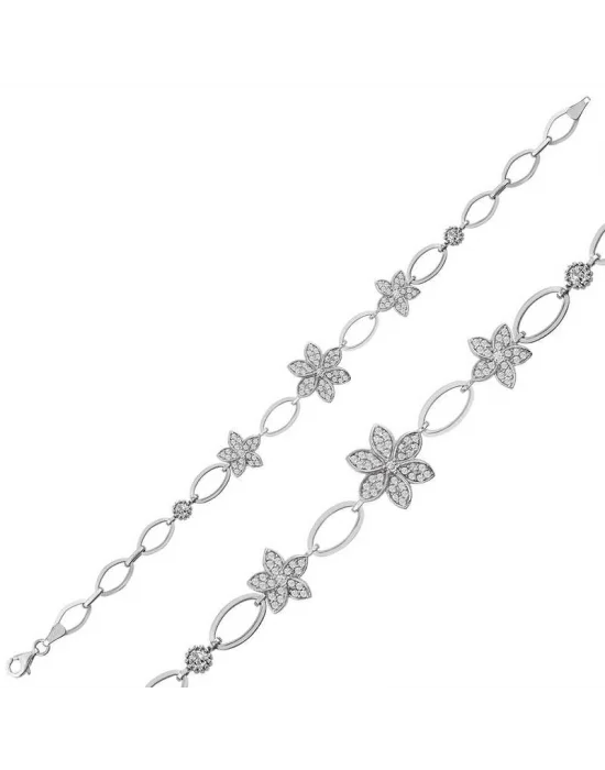 Gümüş Çiçekli Bayan Bileklik