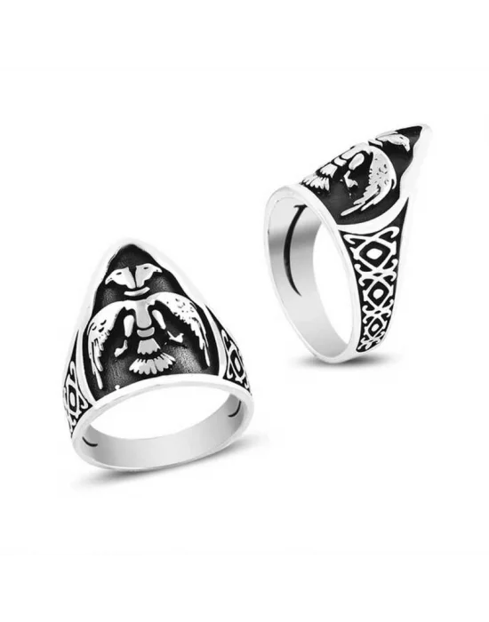 Gümüş Çift Başlı Kartal Başparmak Erkek Yüzük