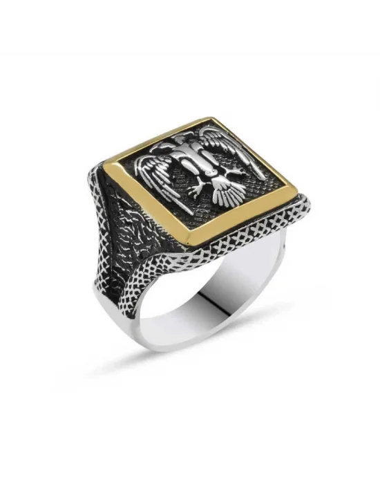 Gümüş Çift Başlı Kartal Erkek Yüzük