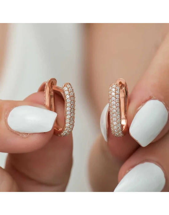 Gümüş Çift Taraflı Beyaz Taşlı J Bayan Küpe