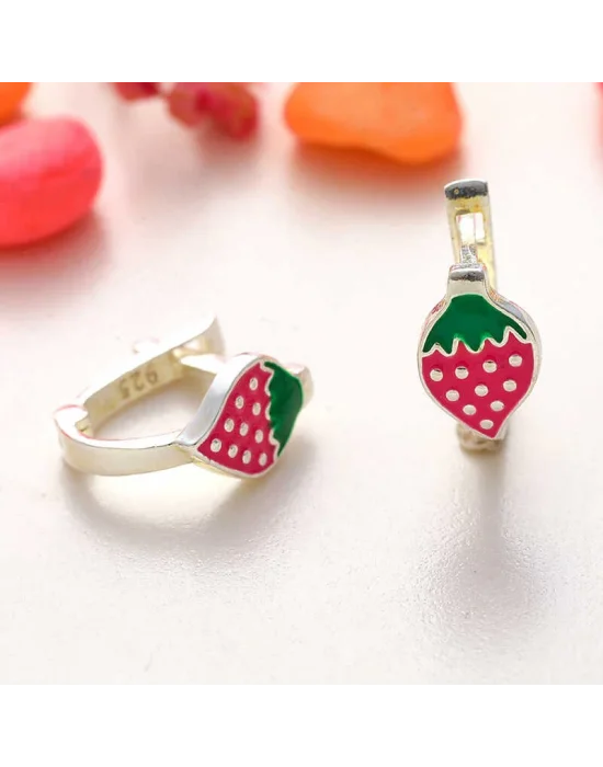 Gümüş Çilek Çocuk Küpesi